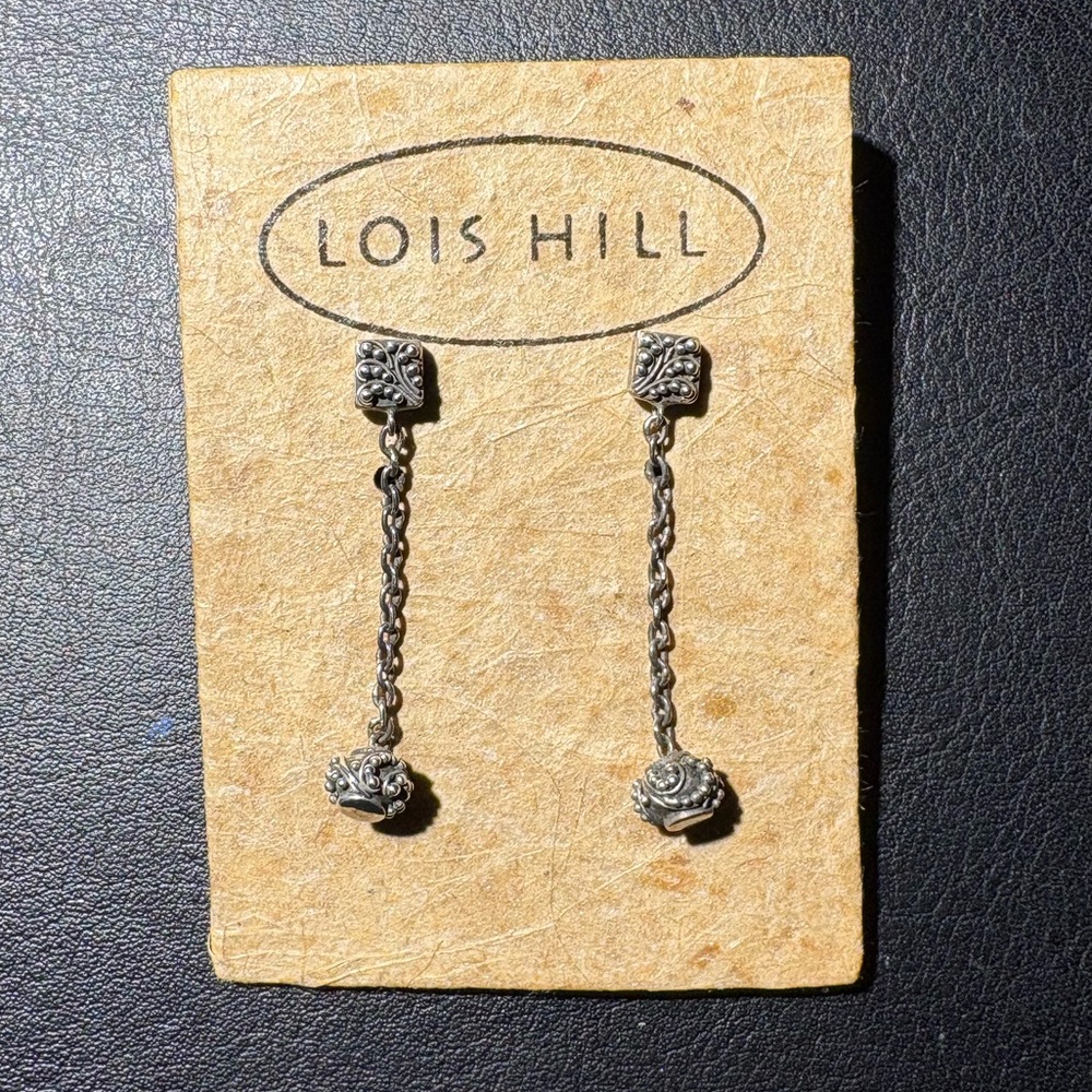 Lois Hill sterling silver granulated scroll drop earrings